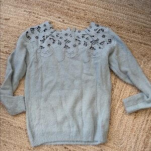 Elegant Lace Detail Sweater - Gray